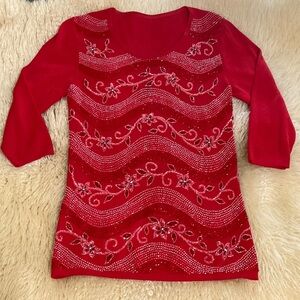 Red Embellished heavily beaded sweater